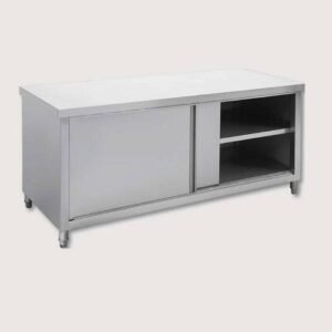 SS Marble Top Cabinet with 2 Under Shelf & Sliding Door, TTK